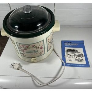 Vintage RIVAL Crock Pot 3.5 Qt Model 3150 Slow Cooker 3 Pc Sesame Flower